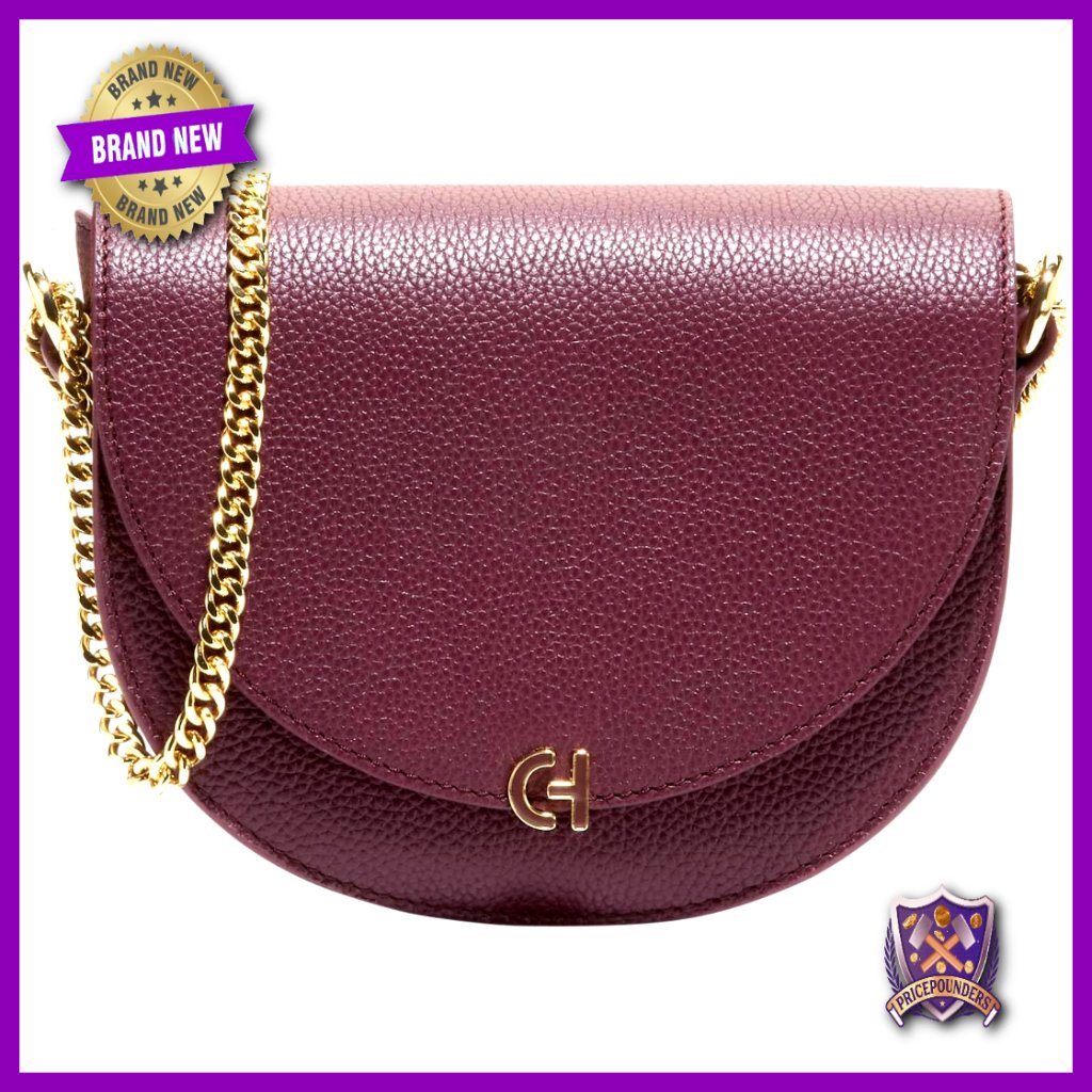 Leather Chain Saddle Crossbody Bag Elegant Minimal Chic Adjustable Strap